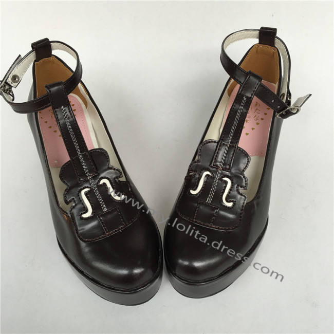 Sweet Matte Black Lolita  Wedge Heels Shoes