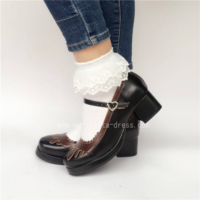 Sweet Black With Coffee Lolita Heels Shoes