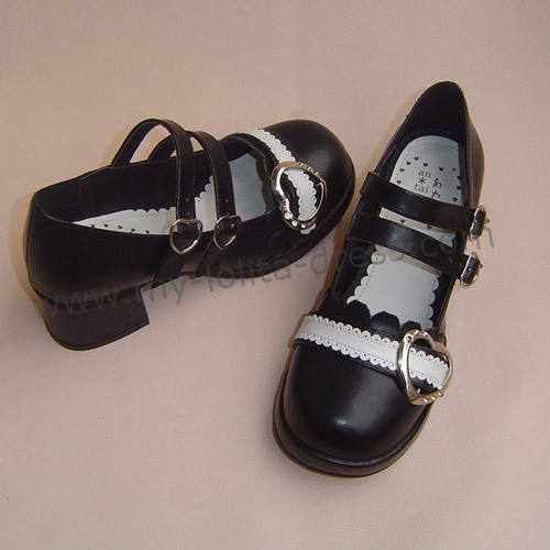 Black White Middle Heel Lolita Shoes