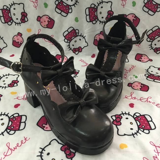 Double Bow Dark Coffee Girls Lolita Shoes