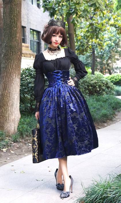 Surface Spell  Lady in Darkness  Obscure Fishbone High Waist Skirt