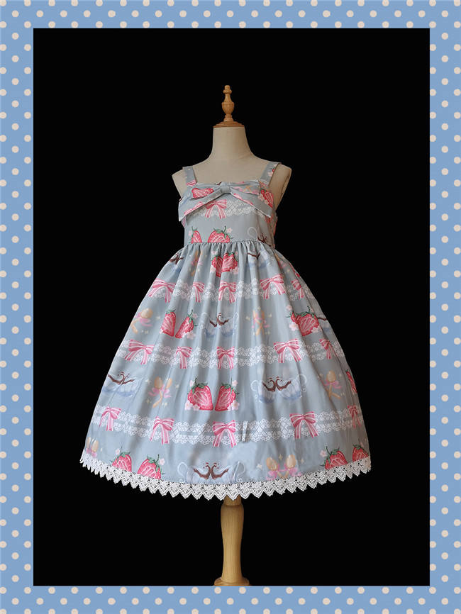 Infanta ~Strawberry Coffee Printed Lolita Jumper + headbow-Ready Made