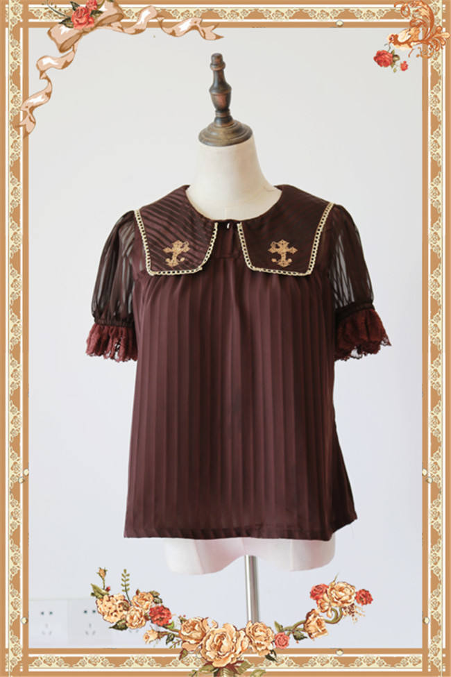 Cross~ High Density Chiffon Square Collar Short Sleeves Lolita Blouse