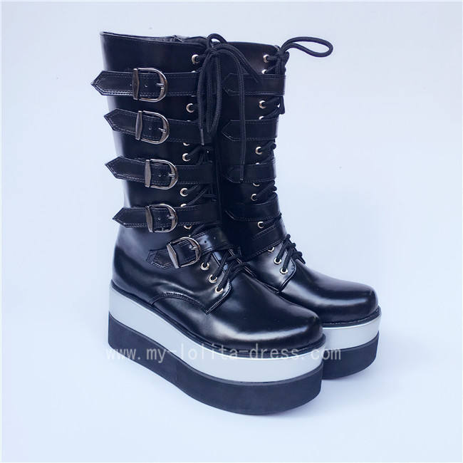 Matte Black Belts Goth Punk Lolita Boots