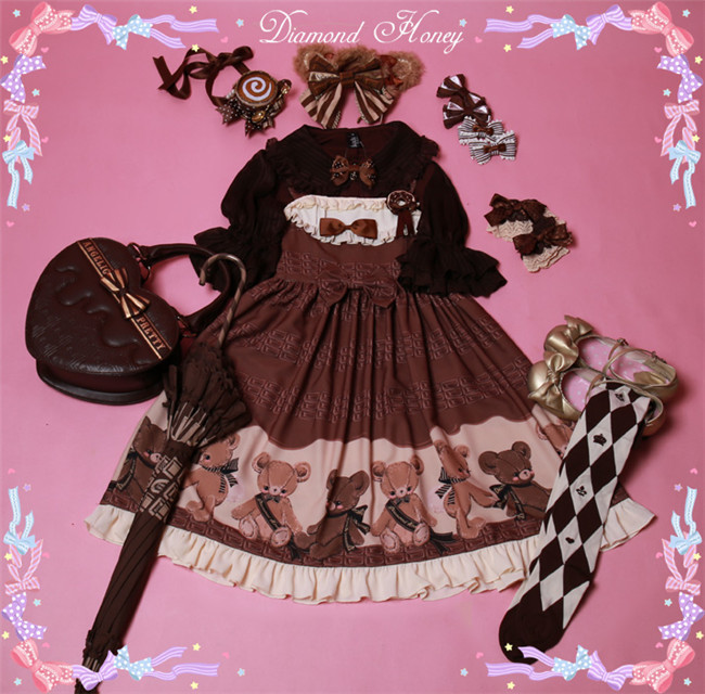 Chocolate Bear~ Sweet Chiffon Lolita High Wasit JSK Dress $45.99