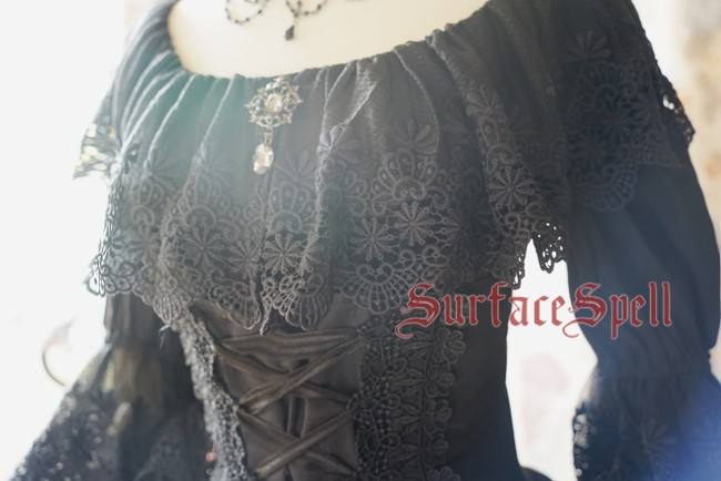 Surface Spell ***White Crystal & Black Agate*** Chiffon Medium Sleeves Lolita Blouse