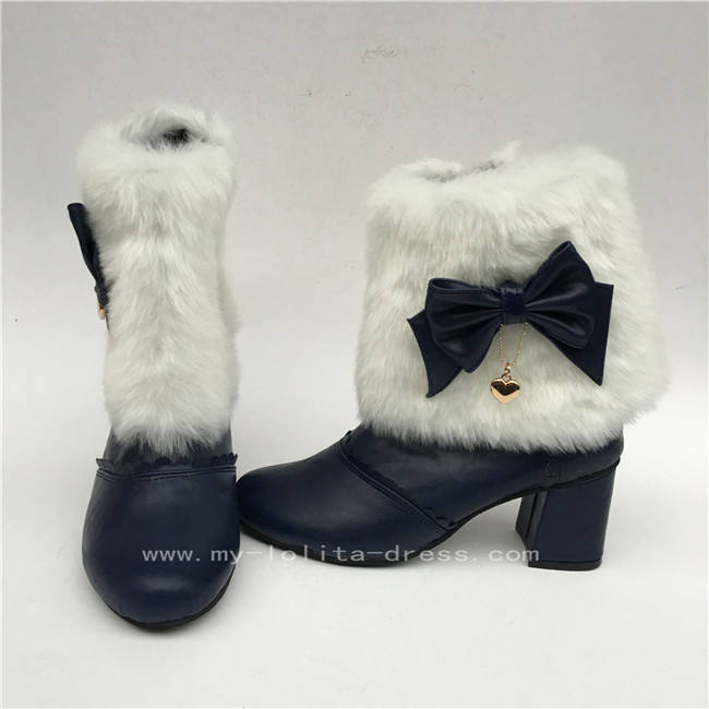 Black White Sweet Lolita Heels Boots with Bows
