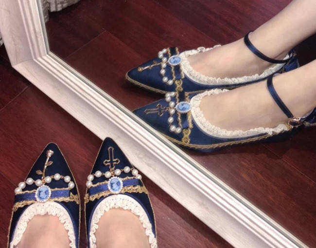 Rose Cross~ Versailles ~ Satin PU Lolita Shoes - Ready Made