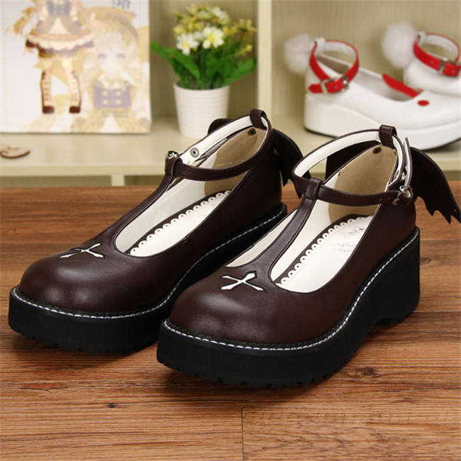 Angelic Imprint- Sweet T-shaped Straps Lolita High Platform Shoes with Detachable Angel Wings