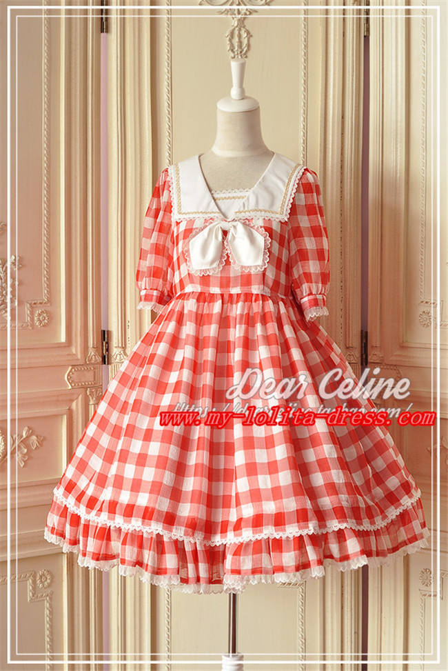 Fruit Sugers In Summer Gingham Lolita OP - Ready MADE