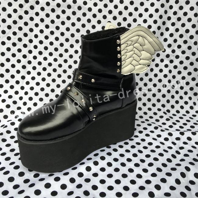 Gothic Matte Black Lolita High Platform with Wings