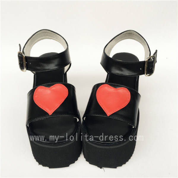 Sweet High Platform Black with Red Hearts Lolita Sandals