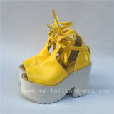 Elegant Cream Yellow Glossy Open Toes Lolita Heels Shoes O