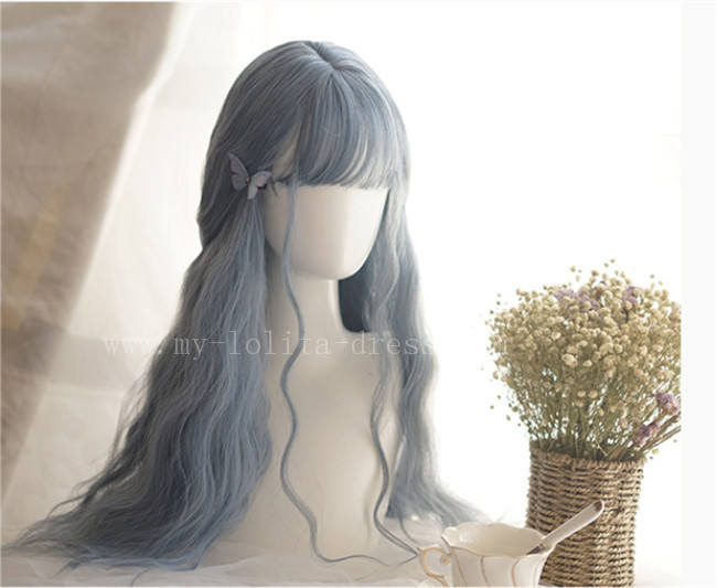 Sweet Big Wavy Daily Curls Gray Blue Lolita Wig 60cm