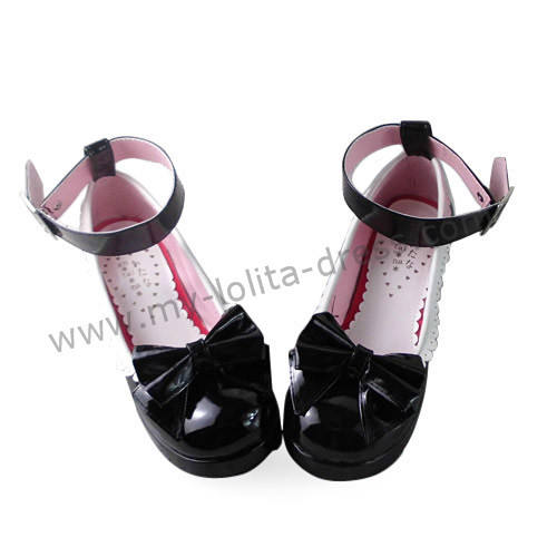Glossy Black Princess Shoes White Trim