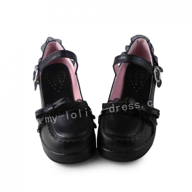 Black Sweet Lolita Square Heels Shoes with Bows