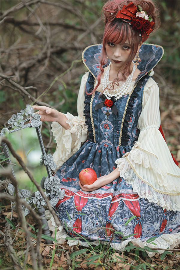 Infanta Lolita ~White Snow * Poison Apples Lolita JSK Version II Dark Blue Size L - In Stock