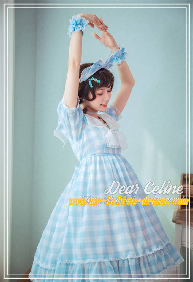Fruit Sugers In Summer Gingham Lolita OP - Ready MADE