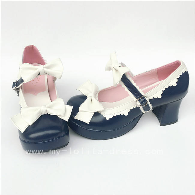 Black White Two Bows Lolita Shoes
