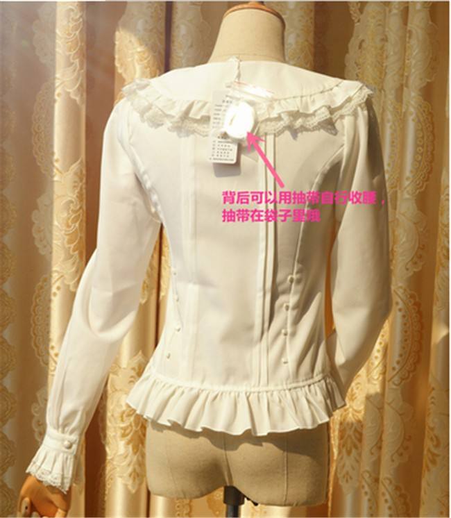 Elegant Cambric Chiffon Long Sleeves Lolita Blouse Black Size XL In Stock