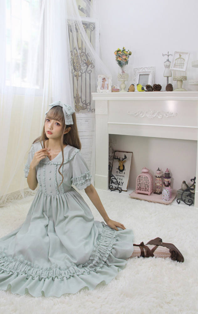 Pure Color Lolita Short Sleeves OP Dress -Middle Version/Long Version -Pre-order Closed