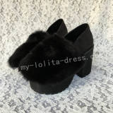Black Velvet Lolita Heels High Platform with Furs O