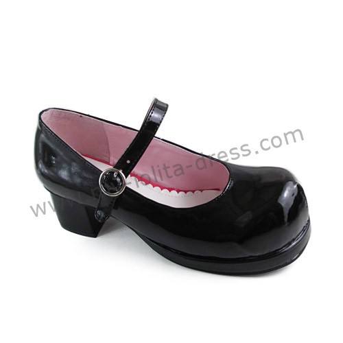 Shiny black Girls Single Belt Princess Shoes