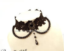 Evil Flower Black Lace and Beads Lolita Choker