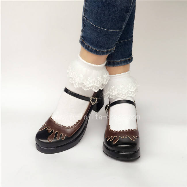 Sweet Black With Coffee Lolita Heels Shoes