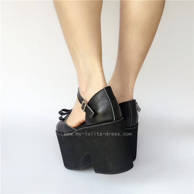 Matte Black Elegant Bow Lolita Girls Shoes