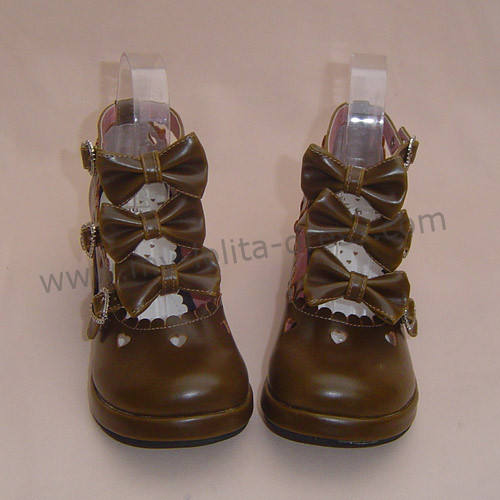 Light Brown Bows Antaina Tea Party Lolita Shoes Heels