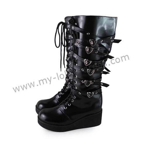 Gothic Punk Black Belts Lolita High Shaft Boots