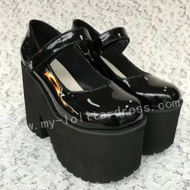 Gothic Glossy Black Lolita Heels High Platform