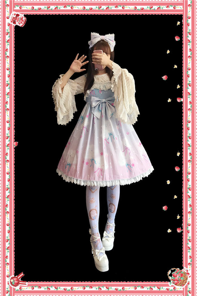 Rainbow Marshmallow~ Sweet Lolita Printed JSK Navy Blue Size S - In Stock