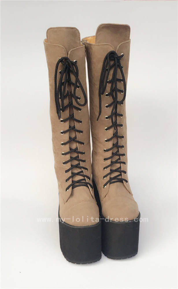Beautiful White Matte Lace-up Knee Lolita High Boots