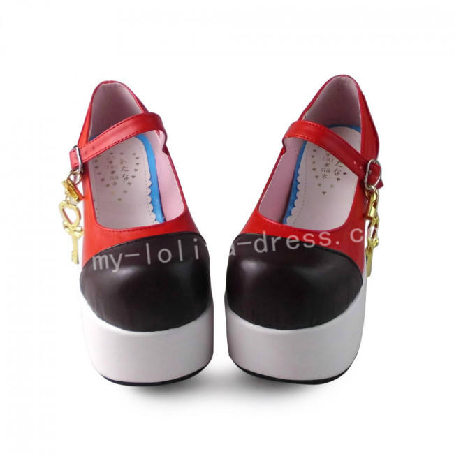Sweet Red Black Square Heels Shoes