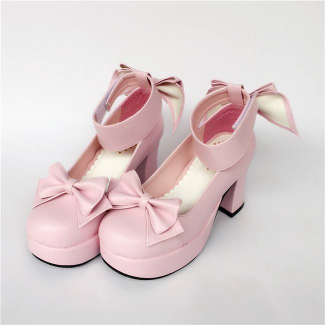 Pink Bows Wide Strap Lolita Shoes
