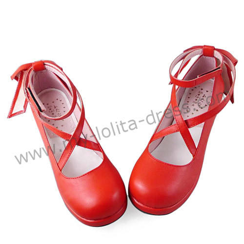 Red Bow Lolita Shoes for Girls
