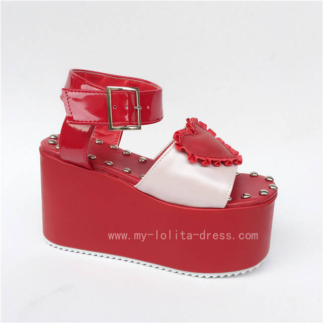 Sweet Red Heart with Pearl Pink Lolita Sandals