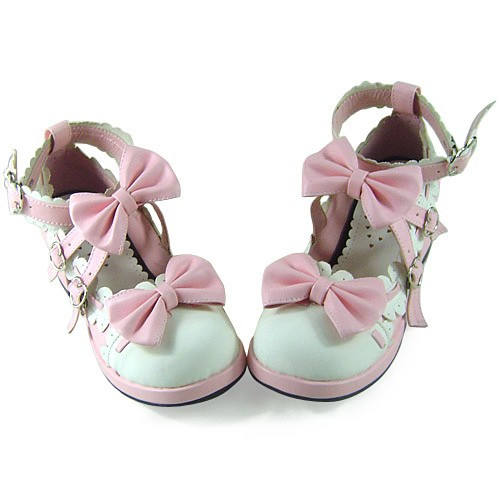 White Pink Bows Lolita Shoes