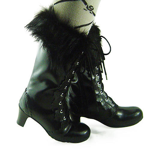 Black Short Shaft Fur Lolita Boots