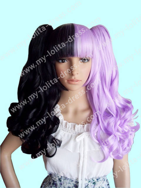 2 Colors Black Purple Curly Wig