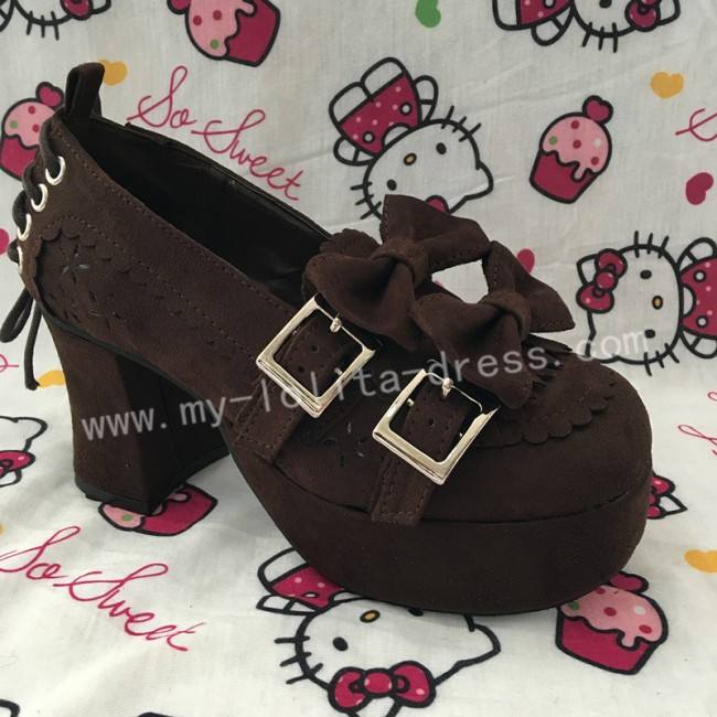 Sweet Coffee Velvet Lolita Heels Shoes