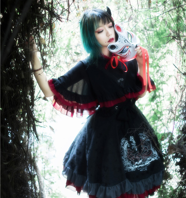 The Fox with Nine Tails- Embroidery Qi Lolita OP and Cape