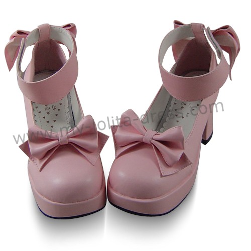 Pink Bows Wide Strap Lolita Shoes