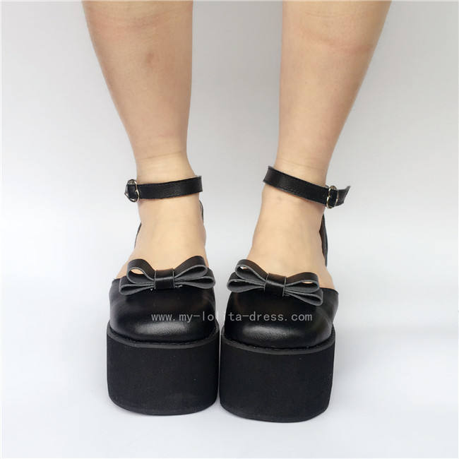 Matte Black Elegant Bow Lolita Girls Shoes