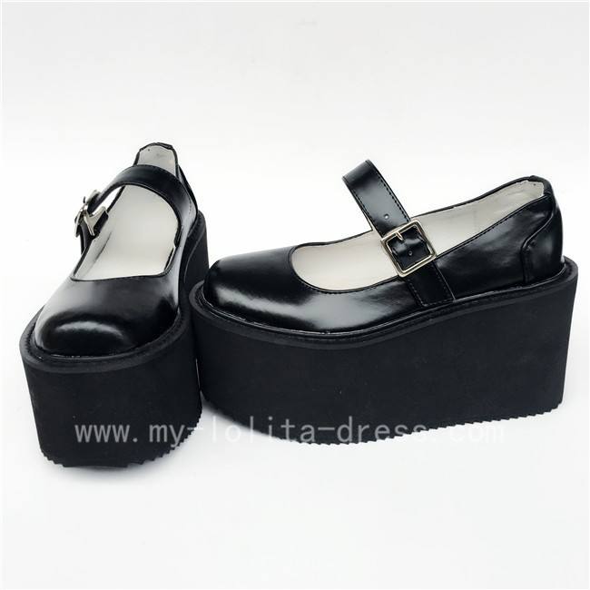 Shiny black Girls Single Belt Princess Shoes