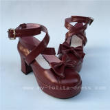 Beautiful Claret Matte Bows Lolita Shoes White Matte Europe Size 45 In Stock