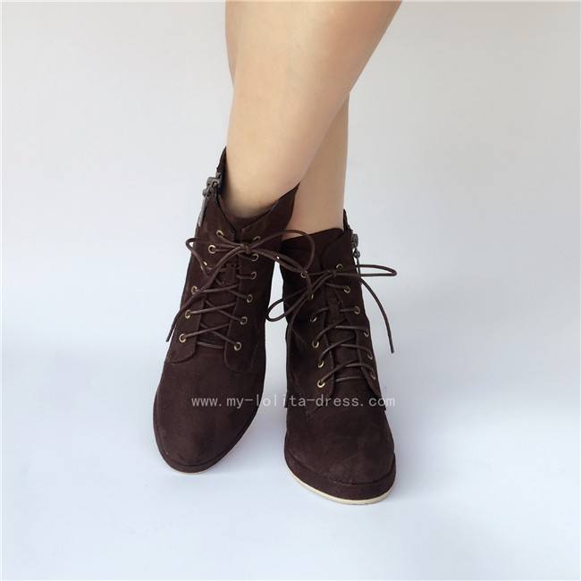 Coffee Velvet Lolita Boots for Woman