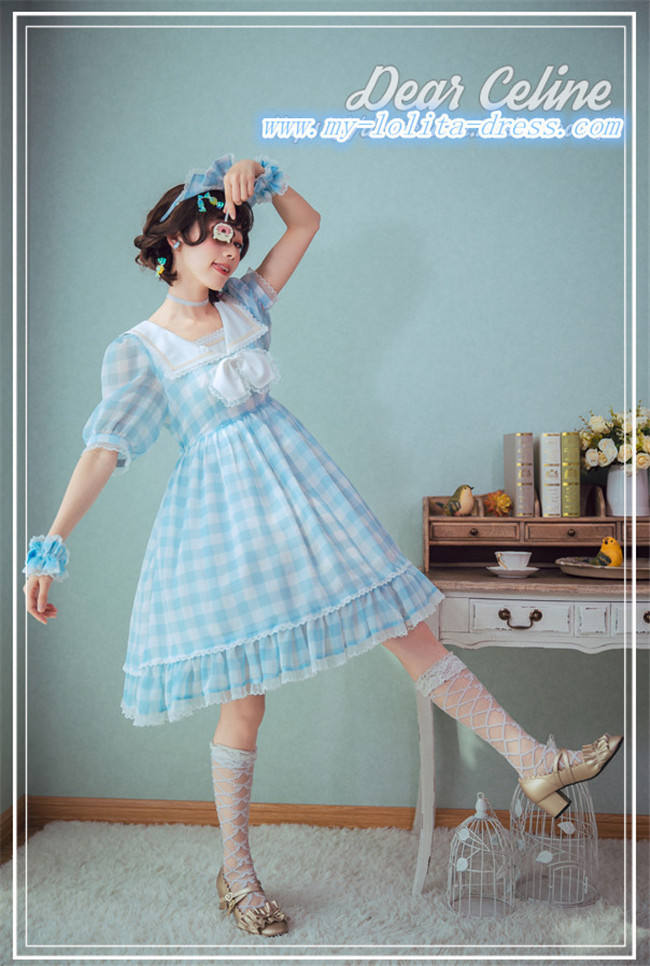 Fruit Sugers In Summer Gingham Lolita OP - Ready MADE